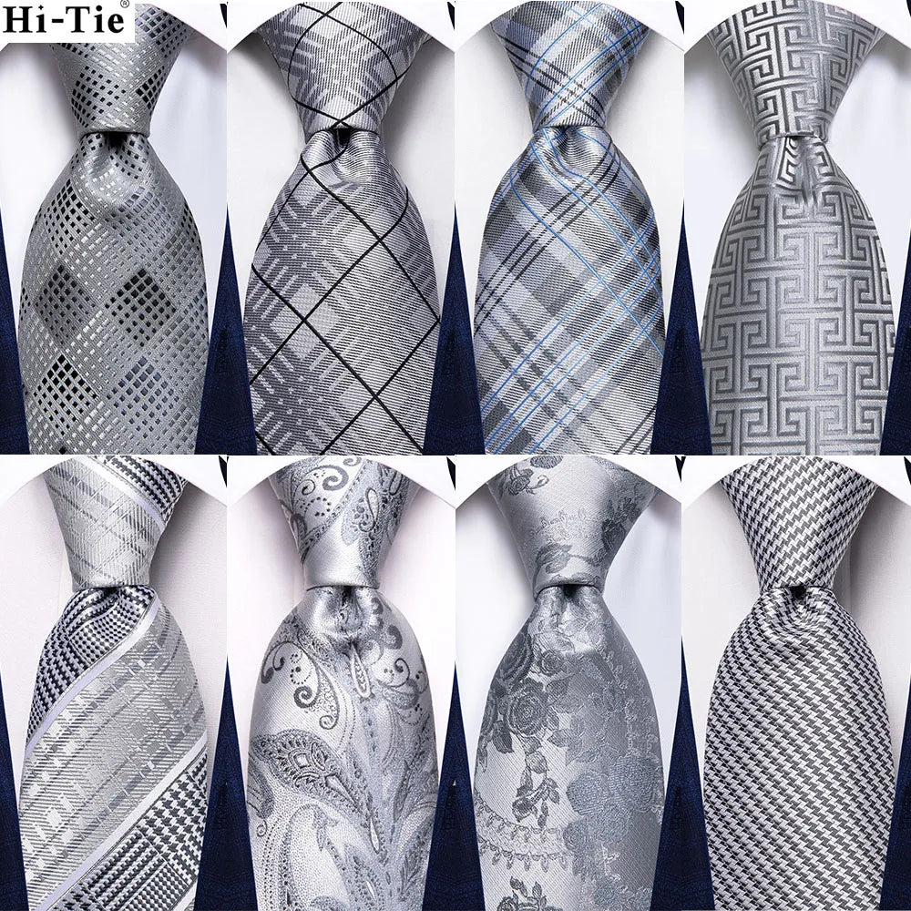 3 Piece Silver Grey Necktie Hanky & Cufflinks