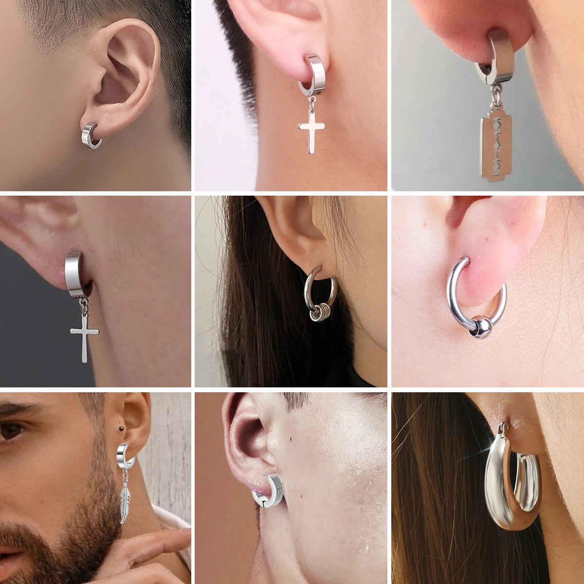 Stainless Steel Vintage Round Hoop Earrings For Men