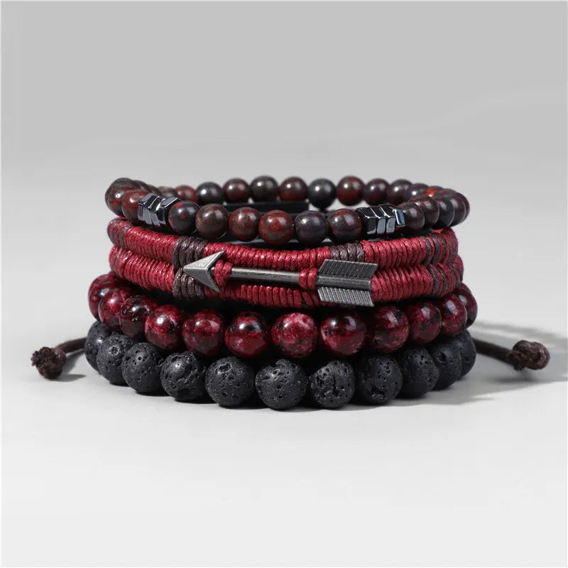 Vintage Multi layer Men Bracelet Natural Stone Lava Beads