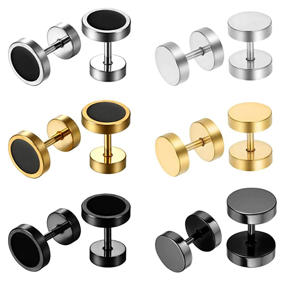 6-12 Pcs Mens Stud Earring Set Stainless Steel Ear Stud Screw Back