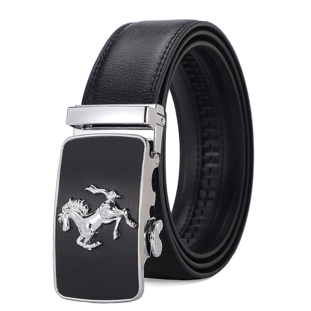 Men's Luxury High Quality Fashion Belt With Automatic Buckle Gold Horse Pendent