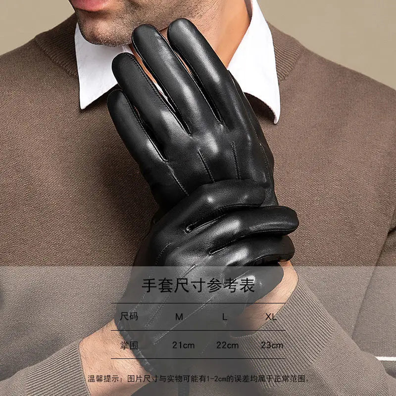 Men Winter Sheepskin Leather Gloves