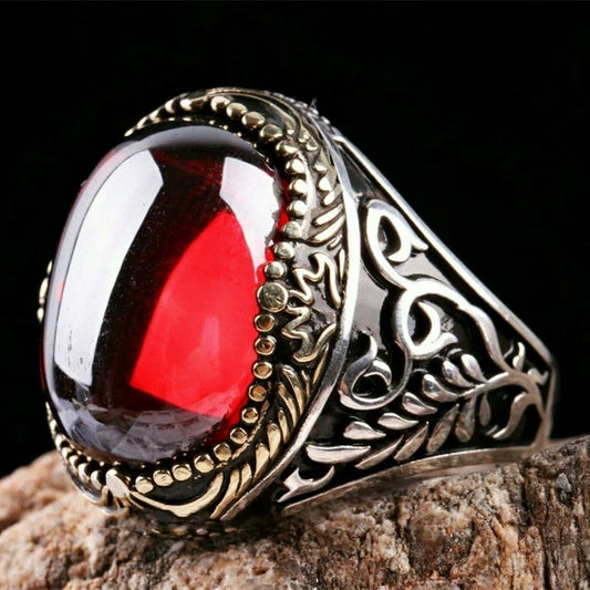 New European and American Green Gem Inlaid Men's Luxury Retro Rings