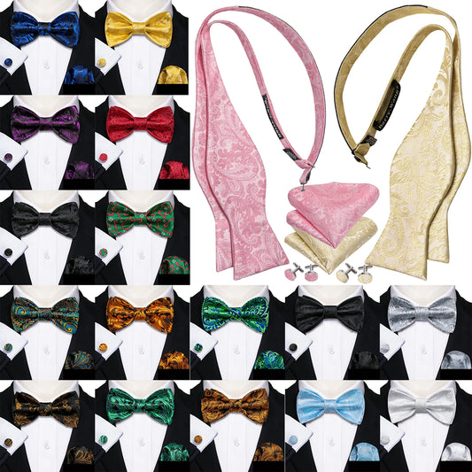 Men's Silk 3 Peice Jacquard Bow Tie Hanky & Cufflinks