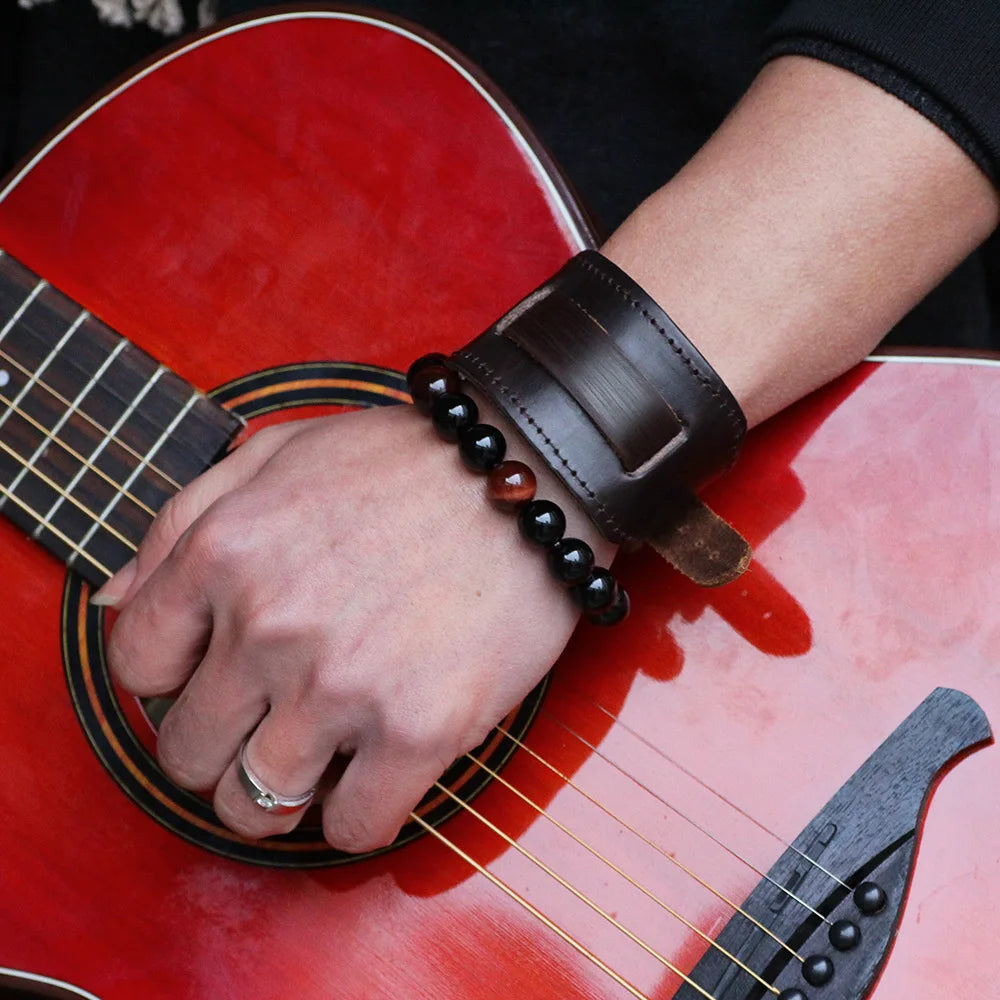 Men Wide Genuine Leather Bracelet Brown/Black Wide Cuff Bangles Vintage Wristband