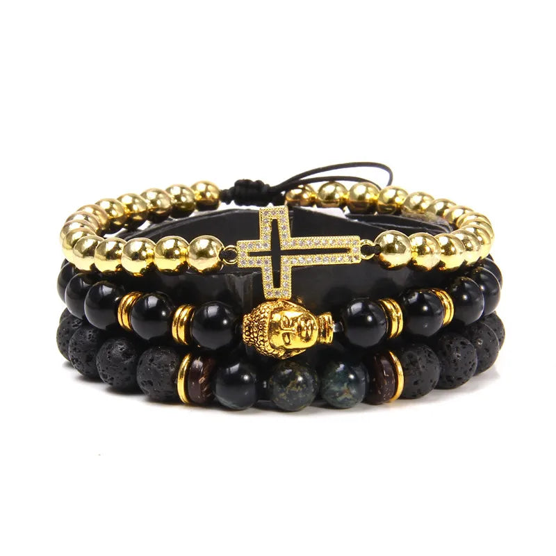 Vintage Multi layer Men Bracelet Natural Stone Lava Beads