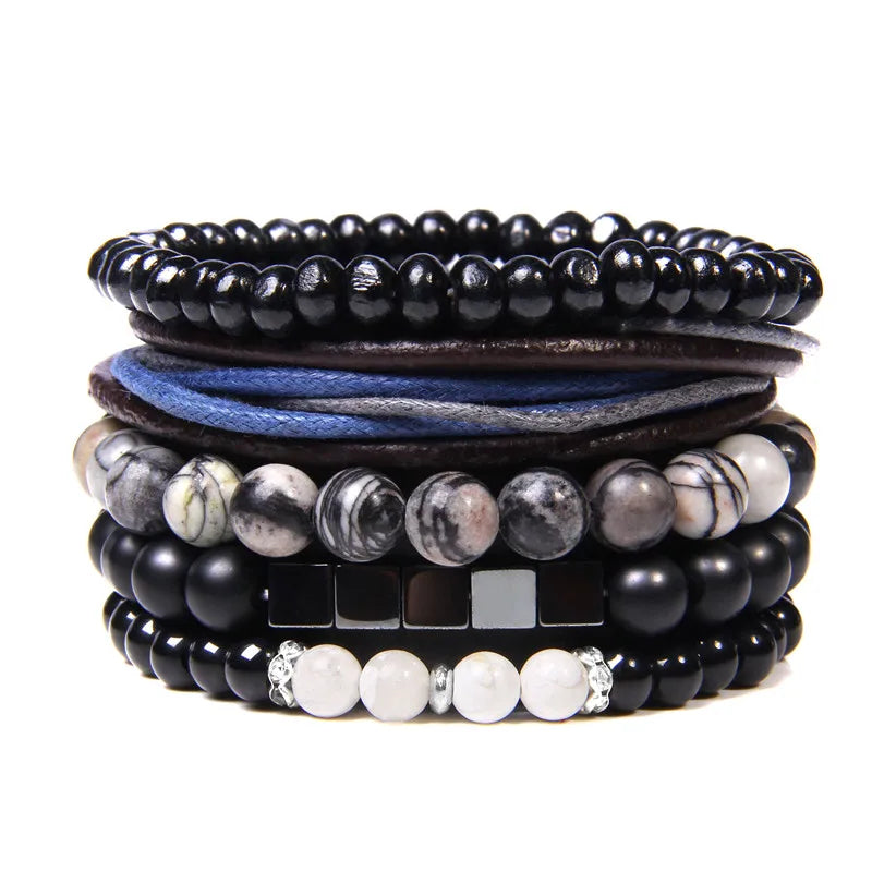 Vintage Multi layer Men Bracelet Natural Stone Lava Beads