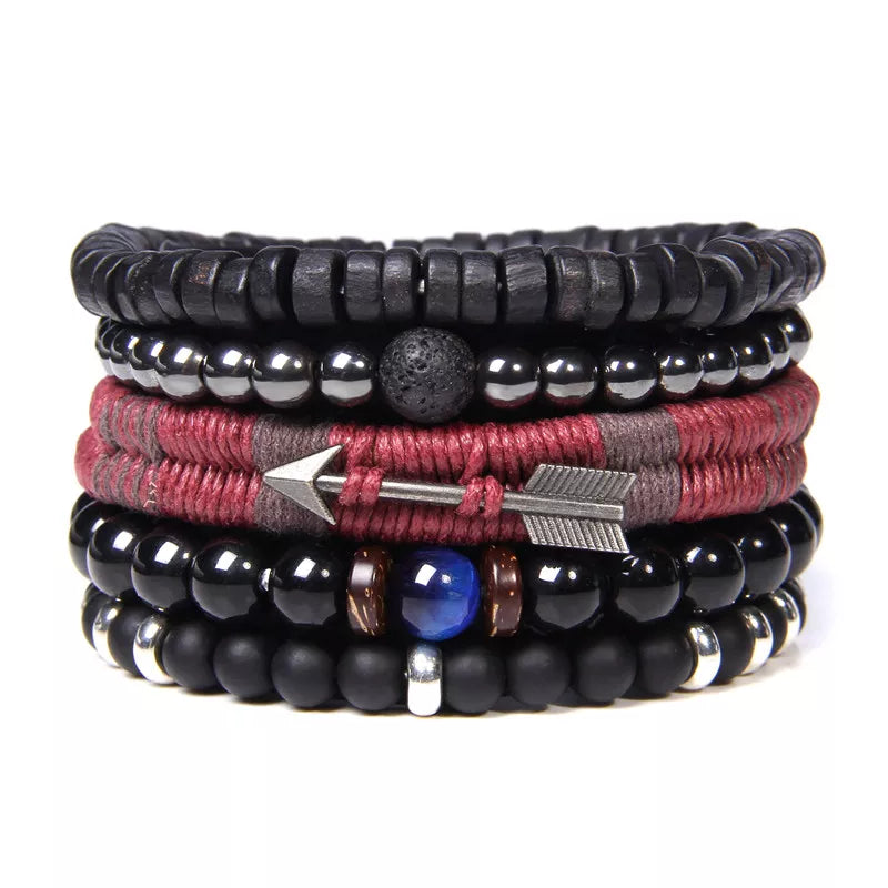 Vintage Multi layer Men Bracelet Natural Stone Lava Beads