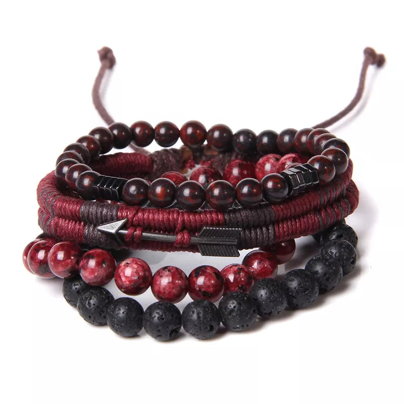 Vintage Multi layer Men Bracelet Natural Stone Lava Beads