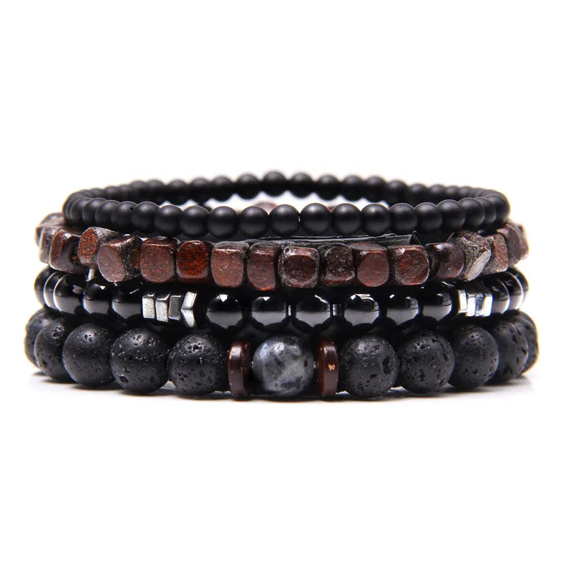 Vintage Multi layer Men Bracelet Natural Stone Lava Beads