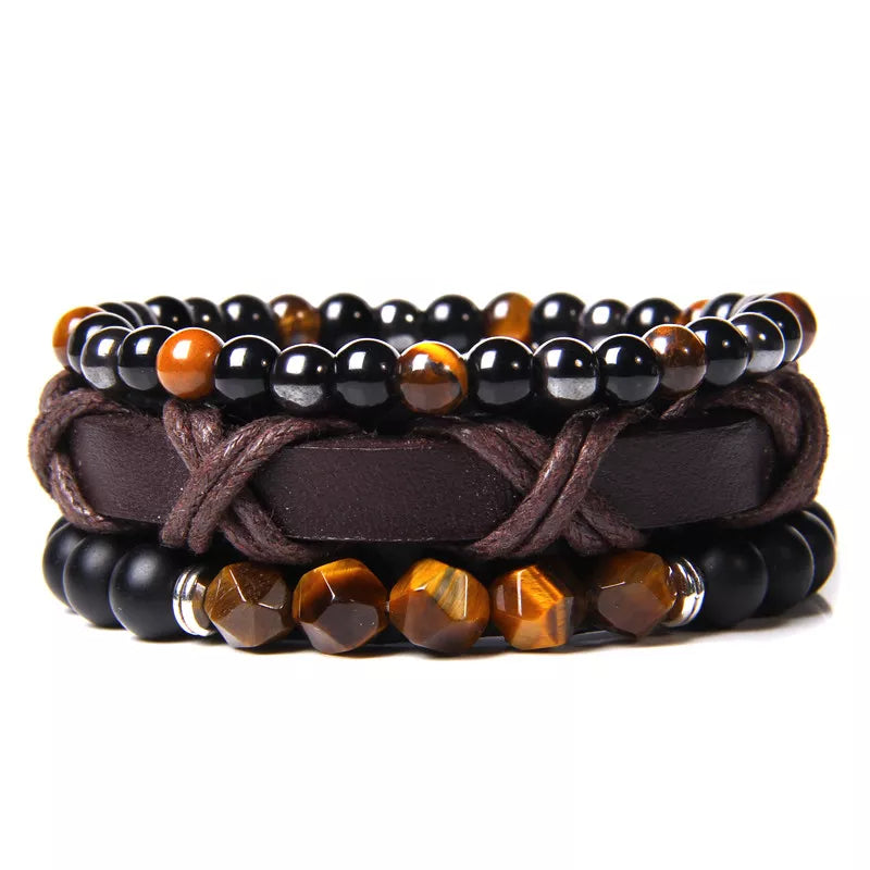 Vintage Multi layer Men Bracelet Natural Stone Lava Beads