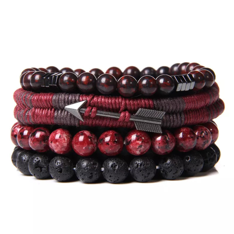 Vintage Multi layer Men Bracelet Natural Stone Lava Beads
